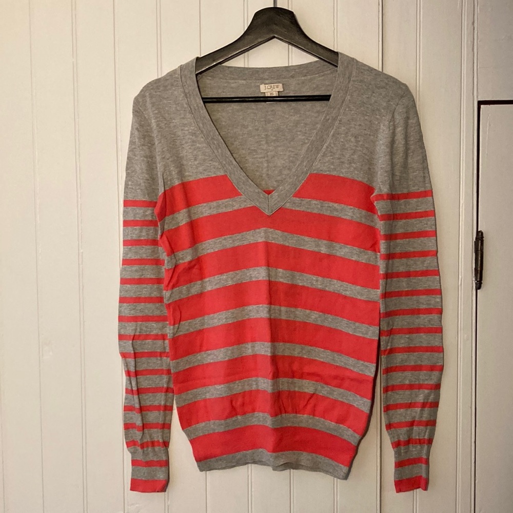 JCrew neon striped v neck cotton long sleeve sweater size XS in EUC